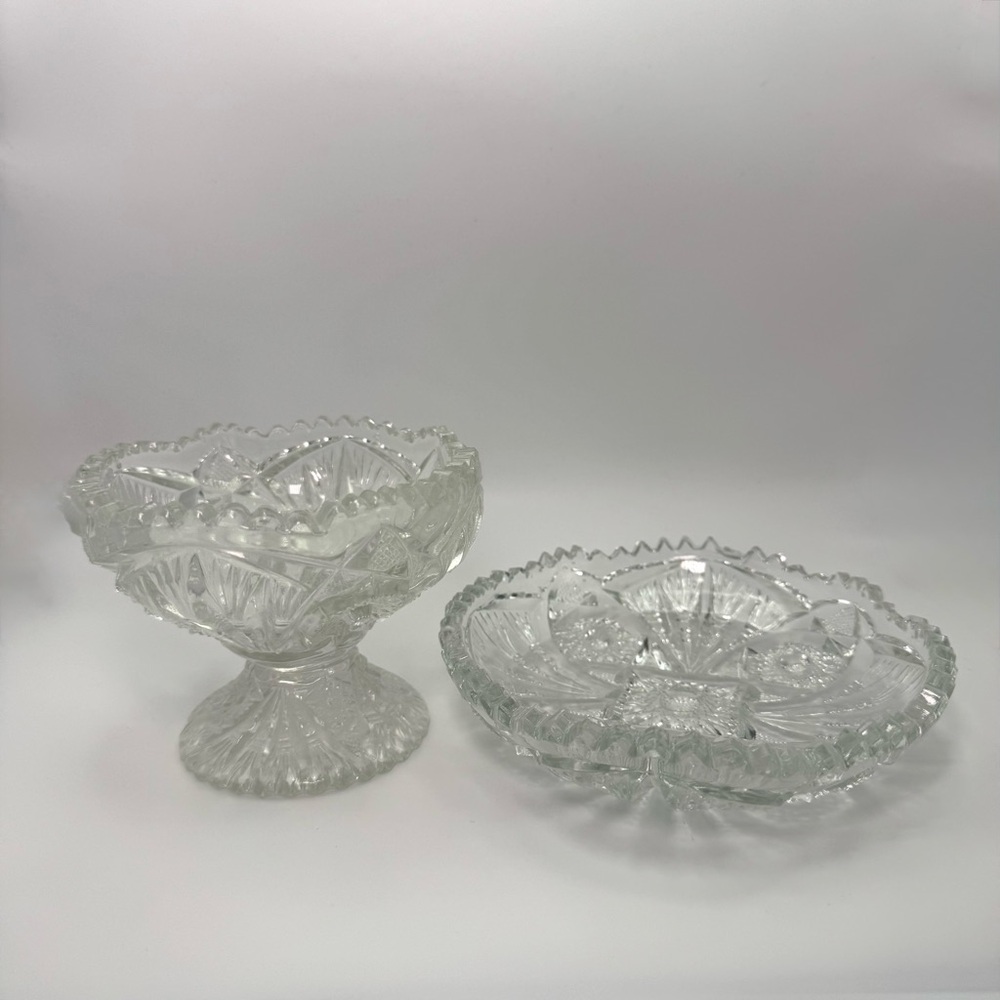 Vintage EAPG Compote & Matching Low Bowl – Pressed Glass – 2-Piece Set (A)